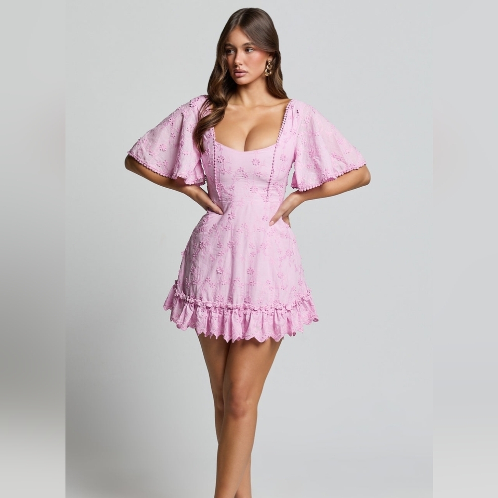Showpo Fancy A Spritz Pink Floral Appliques Mini Dress - Size Medium